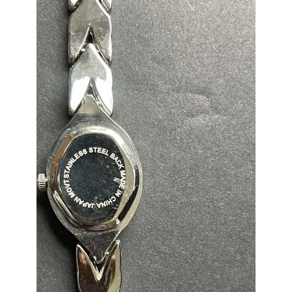 Cote d' Azur Watch Women Rhinestones White Dial Oval Silver Band Career Office